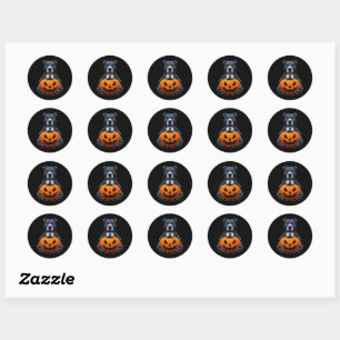 Sticker Rond Pitbull Halloween - Holding Jack-o'-lantern