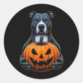 Sticker Rond Pitbull Halloween - Holding Jack-o'-lantern (Devant)