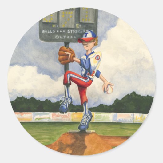 Sticker Rond Pitcher de baseball sur Mound par Jay Throckmorton (Devant)