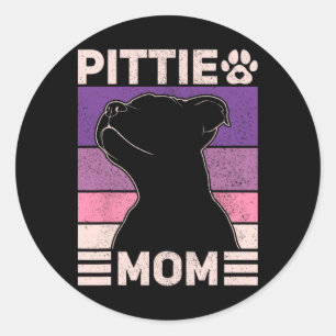 Sticker Rond Pittie Maman Pitbull Maman Chien Propriétaire Femm
