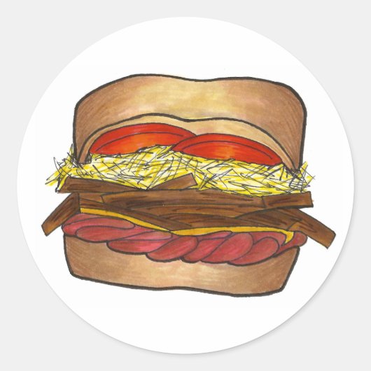 Sticker Rond Pittsburgh Pennsylvania Sandwich Coleslaw Fries PA (Devant)