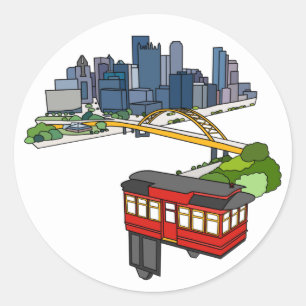 Sticker Rond Pittsburgh Pennsylvania Steel City Skyline Art Can