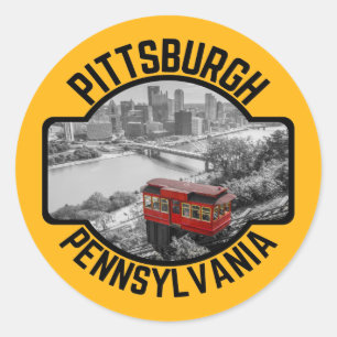 Sticker Rond Pittsburgh Pennsylvania Steel City Skyline Incline