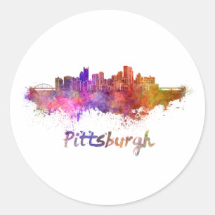 Sticker Rond Pittsburgh skyline in watercolor