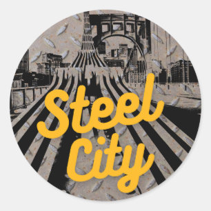 Sticker Rond Pittsburgh Steel City Bridge Skyline Pennsylvanie