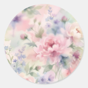 Sticker Rond Pivoine Florale Aquarelle Rose Clair