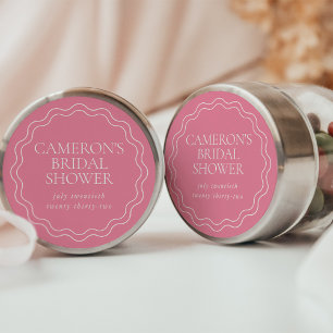 Sticker Rond Pivoine Rose   Bordure Ondulée en Coquille pour Ma