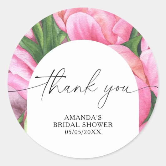 Sticker Rond Pivoines aquarelle - merci pour la baby shower  (Devant)