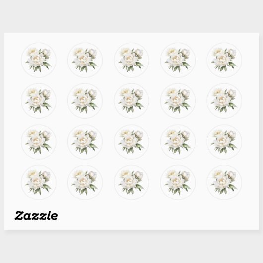 Sticker Rond Pivoines blanches (Feuille)