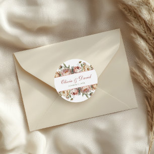 Sticker Rond Pivoines Élégantes Rose Poussiéreux Blush