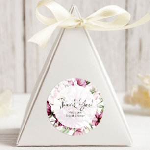 Sticker Rond Pivoines Faveur de mariage floral Bourgogne Rose
