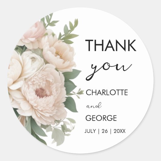 Sticker Rond pivoines roses blanches fleurs rustiques mariage f (Devant)