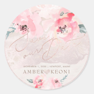 Sticker Rond PixDezine Aquarelle Bleu Peonies Enregistrer Notre