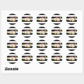 Sticker Rond PixDezine aquarelle fleurs/rayures (Feuille)