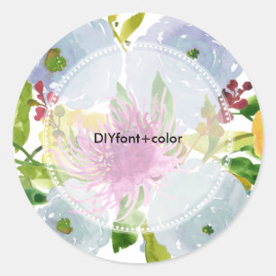 Sticker Rond PixDezine aquarelle florale/ranunculus bleu