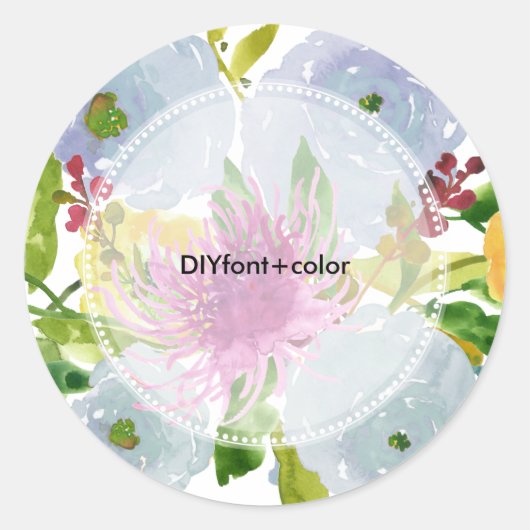 Sticker Rond PixDezine aquarelle florale/ranunculus bleu (Devant)