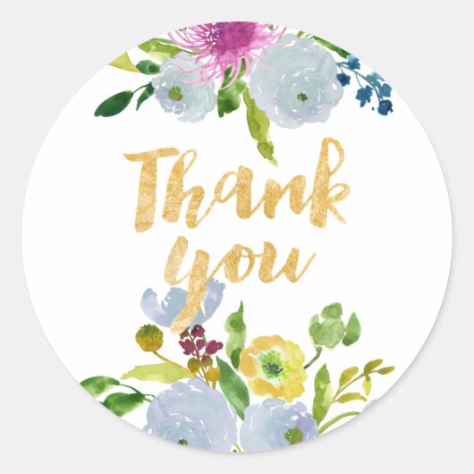 Sticker Rond PixDezine aquarelle florale/ranunculus bleu (Devant)