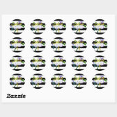 Sticker Rond PixDezine aquarelle florale/ranunculus/rayures (Feuille)