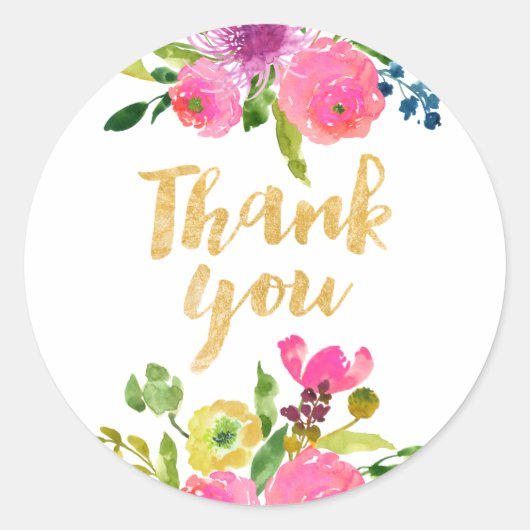 Sticker Rond PixDezine aquarelle florale/ranunculus rose (Devant)