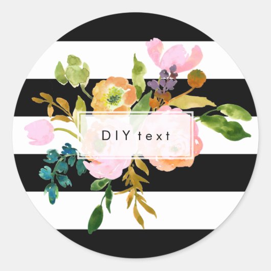 Sticker Rond PixDezine aquarelle florale/rayures (Devant)