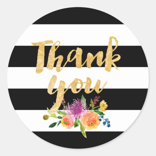 Sticker Rond PixDezine aquarelle florale/rayures (Devant)