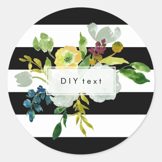 Sticker Rond PixDezine aquarelle florale/rayures (Devant)