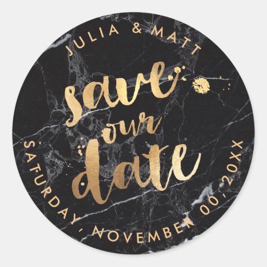Sticker Rond PixDezine Enregistrer la date/Marble+Faux Gold (Devant)