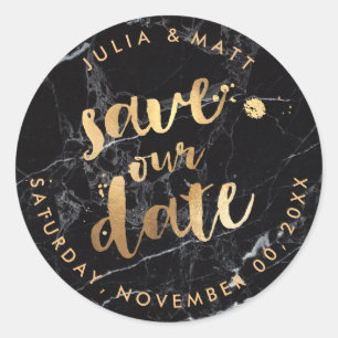 Sticker Rond PixDezine Enregistrer la date/Marble+Faux Gold