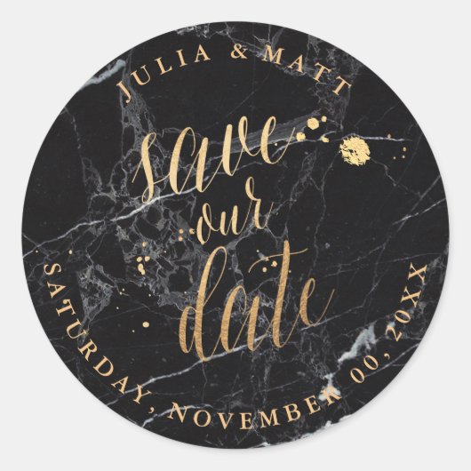 Sticker Rond PixDezine Enregistrer la date/Marble+Faux Gold (Devant)