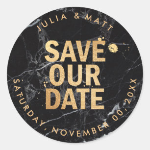 Sticker Rond PixDezine Enregistrer la date/Marble+Faux Gold