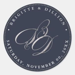 Sticker Rond PixDezine Faux Monogramme Argent (A-Z)