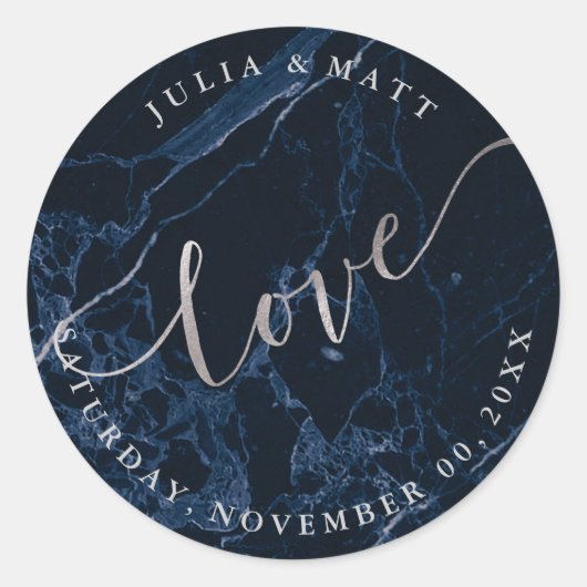 Sticker Rond PixDezine Love/Midnight Blue Marble/Faux Silver (Devant)