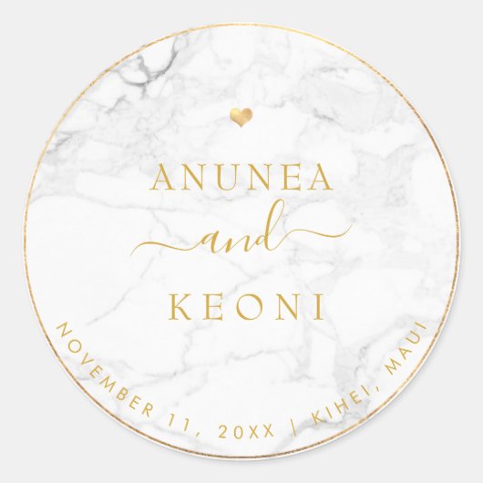 Sticker Rond PixDezine Marbre Faux Gold Heart (Devant)