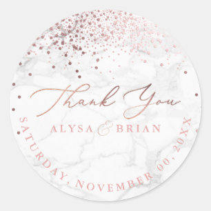 Sticker Rond PixDezine Marbre/Faux Rose Gold Confetti Merci