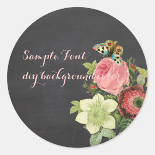 Sticker Rond PixDezine vintage redoute rose+tableau noir