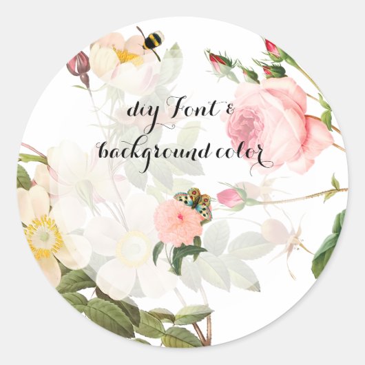 Sticker Rond PixDezine vintage rose/pivoines/redoute (Devant)