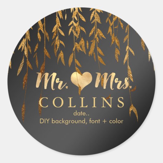 Sticker Rond PixDezine Willow Feuilles/Faux Gold/do-it-yourself (Devant)