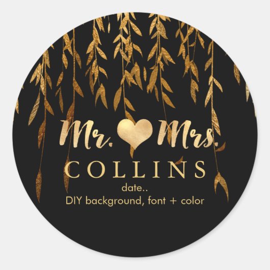 Sticker Rond PixDezine Willow Feuilles/Faux Gold/do-it-yourself (Devant)