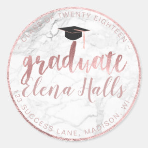 Sticker Rond PixDezines 2018 Graduation/Marble+Faux Rose Gold