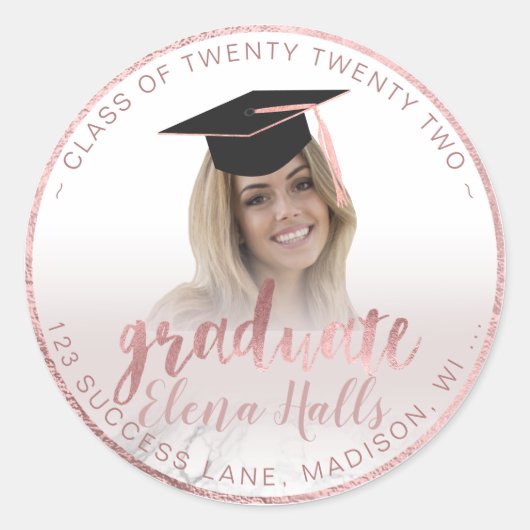 Sticker Rond PixDezines 2018 Graduation/Marble+Faux Rose Gold (Devant)