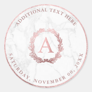 Sticker Rond PixDezines A-Z, DIY Faux Rose Gold Monogramme+Marb