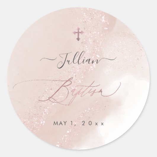 Sticker Rond PixDezines Alcool Dusty Rose Rose Or Baptême (Devant)