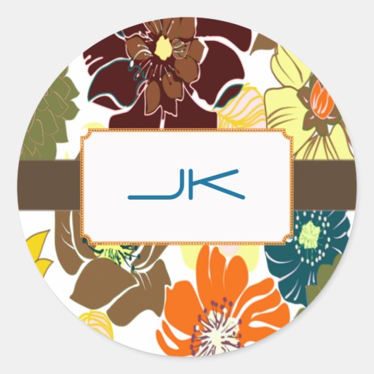 Sticker Rond PixDezines Alegre Retro Floral, Monogramme (Devant)