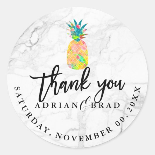 Sticker Rond PixDezines Aloha Ananas/Marbre (Devant)