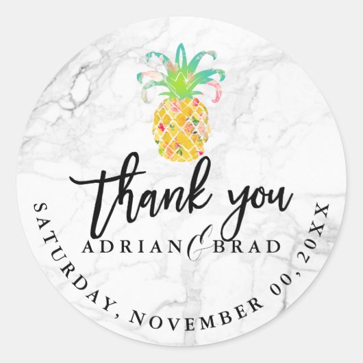 Sticker Rond PixDezines Aloha Ananas/Marbre (Devant)