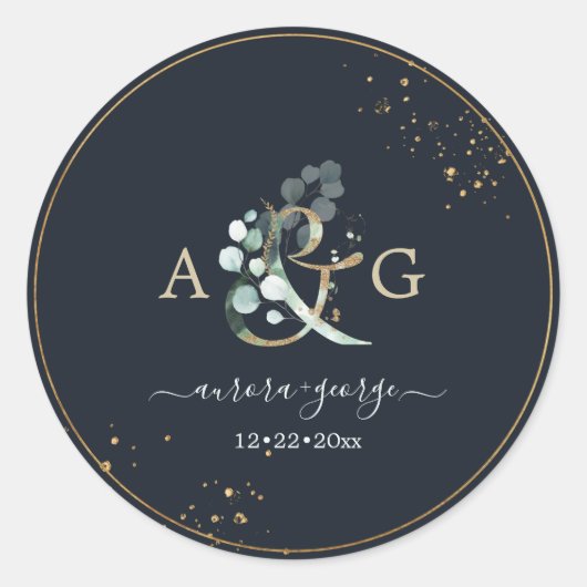 Sticker Rond PixDezines Ampersand Rustique Eucalyptus bleu mari (Devant)