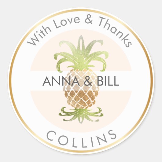 Sticker Rond PixDezines Ananas Faux Or/DIY Merci (Devant)