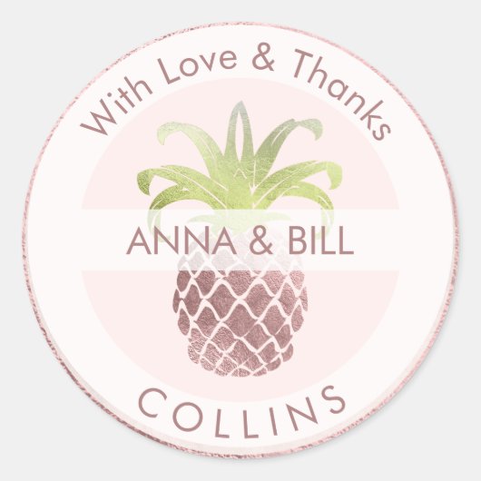 Sticker Rond PixDezines Ananas Faux Rose Or/Merci do-it-yoursel (Devant)