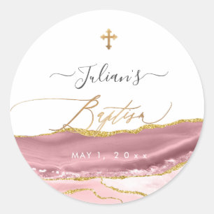 Sticker Rond PixDezines Aquarelle Agate Dusty Mauve Baptême