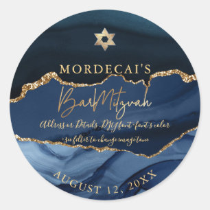 Sticker Rond PixDezines aquarelle bleu Agate Bar Mitzvah